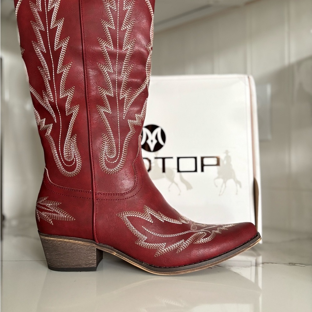 Red Heeled Boots with Intricate Embroidery